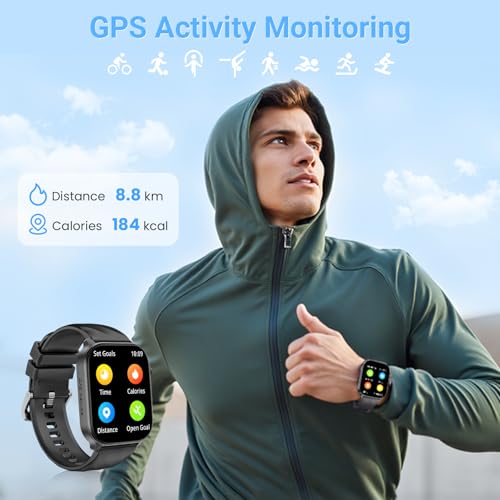Smart Watch Men Women, 2.01" HD Smartwatch with GPS, Bluetooth Calls, Smart Watches with 110+ Sports, Sleep Monitor/Heart Rate Monitor/SpO2/Pedometer, 5ATM for Android iOS-Black