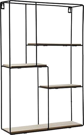 Spetebo Design Wandregal 55x37 cm - 4 Holz Ablagen - Metall Hängeregal Setzkasten Regal