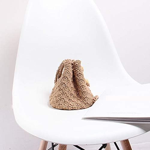 VOANZO Hand-Woven Small-Capacity Female Bag with Knitted Cotton Thread Mouth, Sweet and Cute Girl Messenger Bucket Bag(Brown) - Image 3