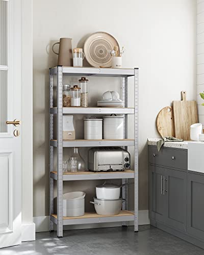 SONGMICS 5-Tier Shelving Unit, Set of 2 Steel Shelving Unit for Storage, Boltless Assembly, for Garage, Shed, Load Capacity 650 kg Each, 30 x 75 x 150 cm, Silver GLR030E02