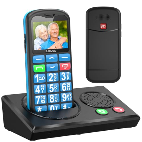 uleway 4G Senior Mobile Phone Unlocked with Bluetooth Charging Dock Handsfree Speakerphone High Volume Big Button for Elderly SIM Free Easy to Use Basic Phone SOS Emergency Button(Blue)