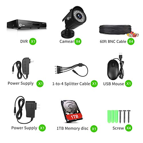 XVIM 8CH 1080P Security Camera System Home Security Outdoor 1TB Hard Drive Pre-Install CCTV Recorder 4pcs HD 1920TVL Upgrade Surveillance Cameras with Night Vision Easy Remote Access Motion Alert