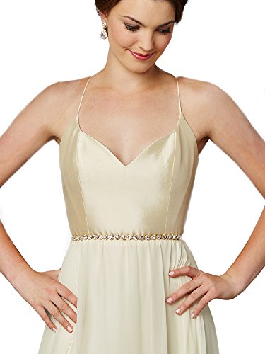 Mariell Gold Crystal Bridal Sash Ivory Ribbon Rhinestone Wedding