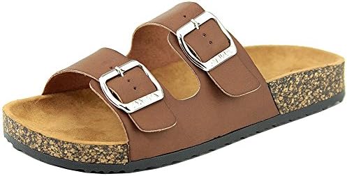 Annas Fashion Anna Women's Double Strap Cork Sole Slide Sandal Buckle
