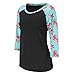 Lisli Women Color Block Floral Prints 3/4 Raglan Sleeves Tops Tee Shirt Casual Blouse (M, Black)