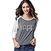 Fedi Apparel Womens 3/4 Sleeve Crew Neck Blouse Loose Tee Shirt Tops Letter Print Tee, Gray, Large