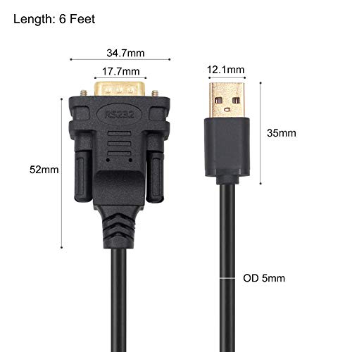 USB to Serial Adapter with FTDI Chipset,QCEs USB to RS232 DB9 Male Converter Serial Cable 6Ft Supports Windows 10, 8.1, 8,7, Vista, XP, 2000, Linux and Mac OS,Gold Plated Black