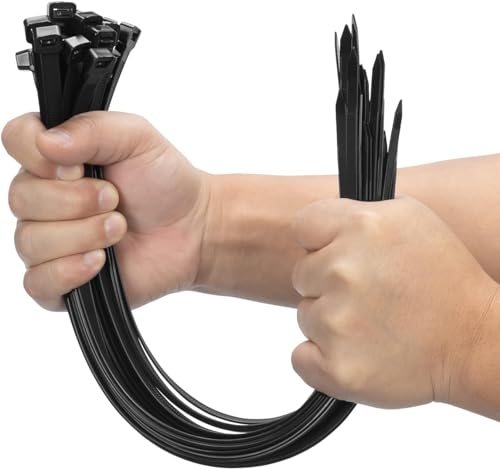 XINGO 500 Stück Lang Kabelbinder Schwarz, 400mm x 9mm breit, Zugfestigkeit 80KG, UV Beständig,Großer Kabelbinder Set für Kabelmanagement