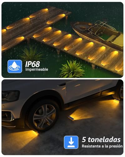 DetarZinLED Solar Lights LED Outdoor Garden, 4 Pcs Solar Lights Outdoor LED Light Stairs Waterproof IP68, Warm White Outdoor Solar Light for Stairs, Garden, Patios, Terrace, Fence, Deck