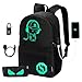 School Backpack, Anime Luminous Backpack Unisex Fashion Backpack Daypack College School Bookbag Travel Laptop Backpack with USB Charging Port, Anti-theft Lock & Pencil Case, Black