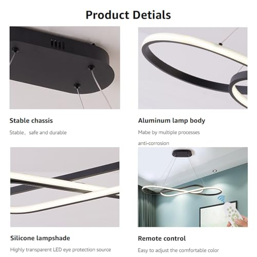 ASJK Modern LED Chandelier Dimmable 54W Colour Temperature 3000K-4000K-5000K Creative Design Suitable for Living Room Dining Room Kitchen Bedroom