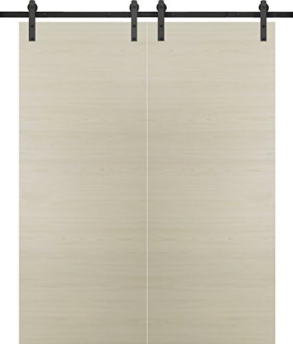 Planum 0010 Interior Double Barn Closet Flush Wood Doors 56" x 80" Milk Ash No Pre Drilled with sliding system