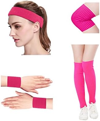 Kimberly's Knit Women 80s Neon Pink Fitness Headband Wristbands Leg Warmers Set