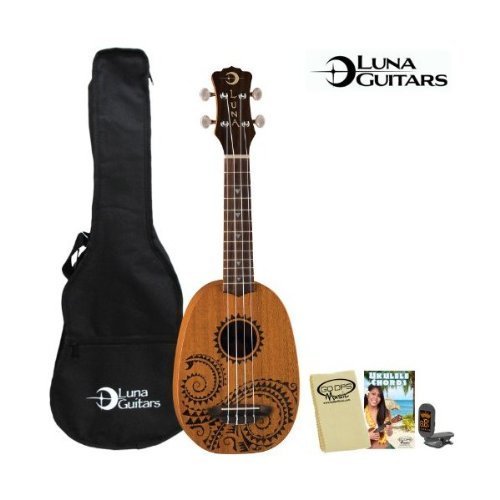 Luna Guitars UKE-TATTOO Soprano Ukulele with Tuner, Gig Bag, Cloth and Instruction Guide