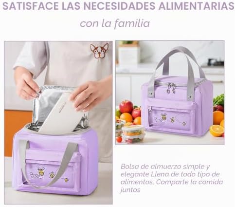 Bolsa Térmica Porta Alimentos 6L Gris, Bolsa Isotérmica para Almuerzo, Bolsa Comida Trabajo, Bolsa Nevera Pequeña con Tela Oxford y Forro Interior de Aluminio, Mujer, Niñas, Colegio y Viaje — foto 6 de 7