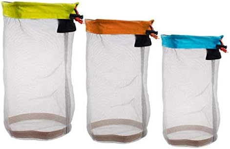 Nylon Mesh Stuff Sack Drawstring Storage Bag for Camping Travelling Hiking Bag Set of 3