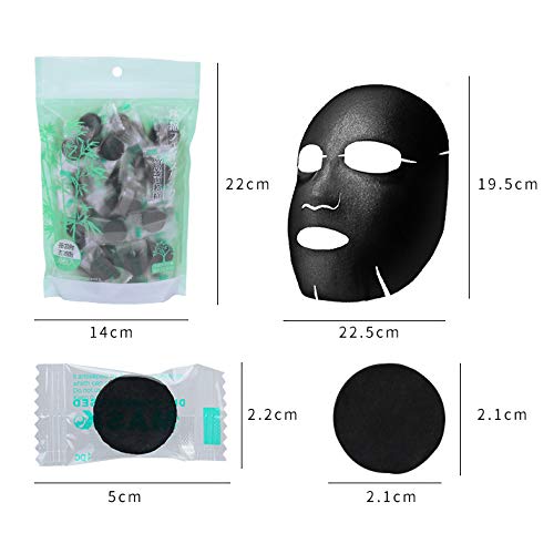 NYKKOLA Disposable Facial Mask, DIY Natural Bamboo Charcoal Compressed Facial Mask Sheet Masque, Black (50Pack)