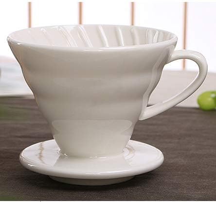 Taka Co Permanent Coffee Filter Ceramic Coffee Dripper Engine V60 Style Coffee Drip Filter Cup Permanent Pour Over Coffee Maker with Separate Stand-White