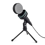 AUKEY Condenser Microphone, Studio Bidirectional Recording Condenser Mic with 3.5mm Microphone Headphones Splitter and Tripod Stand for Desktop Computers(green)