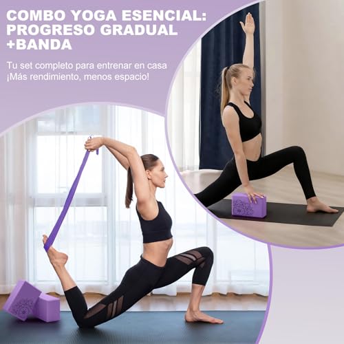 2 Bloques de Yoga Block, Bloques de Espuma EVA con 1 Correa de Yoga, para Bloque de Yoga Suaves, Resistente al Olor y Antideslizante para Yoga, Pilates, Meditación, Apoyar y Profundizar Posturas