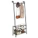 VASAGLE Coat Rack with Shoe Rack, Industrial Pipe Style Hall Tree, Angled Coat Stand for Hallway Entryway, Standing Against The Wall, Bolt Hooks and Slat Shelves, Stable Metal Frame, Black URCR75BX