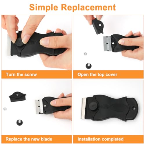 Flintronic Glass Ceramic Scraper, 1 Professional Multipurpose Scraper with 20 Blades for Windows, Mirrors, Tiles Cleaning (Black)