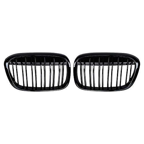 Anzio Glossy Black Dual Double Slat Style Front Hood Kidney Grilles Grill Compatible with 16-18 BMW F48 F49 X1