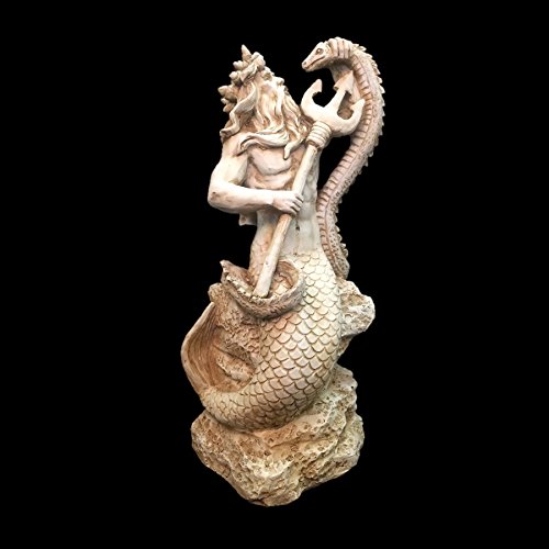 22 in. Poseidon Ruler of the Sea on Nautical Rock Antique White Finish Beach and Pool Statue