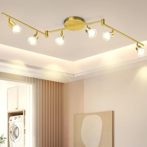 Bacane Track Lighting Kit, Ceiling Spot Lighting, Flexibly Rotatable Light Head, Track Light (Bulb Not Included) (Gold, 6 Light)