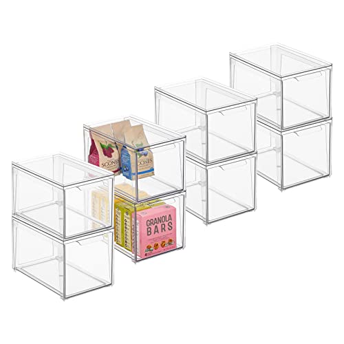 mDesign Plastic Stackable Kitchen Storage Organizer Bins with Pull Out
