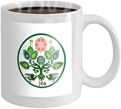 11 oz Coffee Mug Tree Life Leaves red Sun Circle White Background Novelty Ceramic Gifts Tea Cup