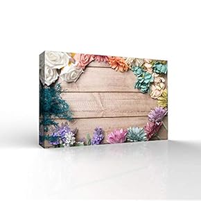 NWT Canvas Wall Art Wood Feature Flowers Painting...