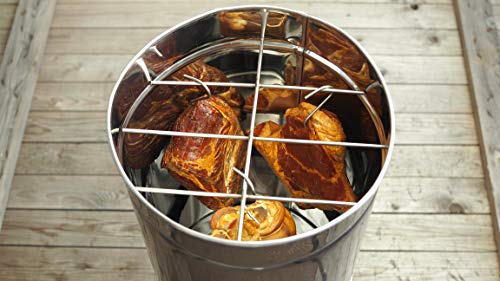 KAISER COMPANY '30' Hochwertiger Räuchertonne aus Edelstahl - Holzfeuerung I Geeignet für Fische I Tragbarer Smoker 53-90cm I Passen bequem 4kg Fleisch I mit Zubehör I Nicht ROSTEND – Bild 4