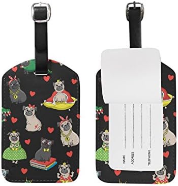 Chen Miranda Pugs Princess King Luggage Tag PU Leather Travel Suitcase Label ID Tag Baggage claim tag for Trolley case Kid's Bag 1 Piece