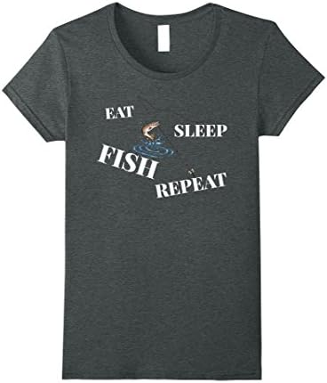 Womens Fishing T-Shirt Eat Sleep Fish Repeat Tee Gift Medium Dark Heather