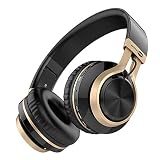 Baseman Wireless Bluetooth Headphones with Mic, On Ear Lightweight Foldable Wired Headphones, Hi-Fi Stereo Earphones Deep Bass Over Ear Headphone for Music Computer Laptop TV PC Kids(Black Gold)