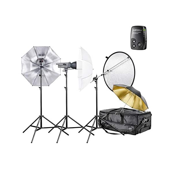 Walimex Pro VE Set Advance M 4/4 (2X Studioblitzen 400W mit integriertem Empfänger, 2X Lampenstative, Refektor…