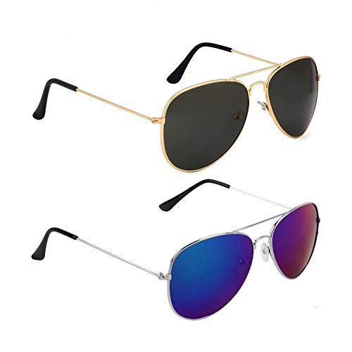 Dervin Aviator Men’s and Women’s Sunglasses Combo (Black, Blue) – Pack of 2