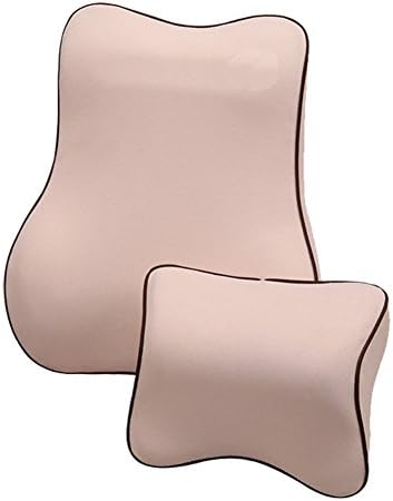 Car Lumbar Back Support Cushion Neck Pillow Memory Foam Kit Ergonomically Design Universal Fit Major Car Seat (Beige)