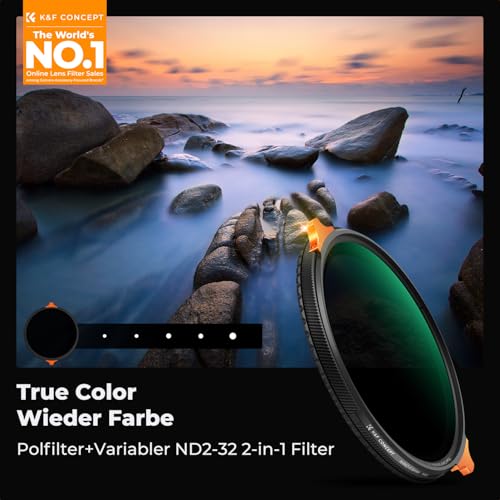 K&F CONCEPT Nano-X True Colour ND Filter 67 mm Polarising Filter & ND2-ND32 (1-5 Stops) 2-in-1 Multifunctional CPL & Grey Filter