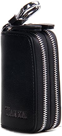 Contacts Genuine Leather Double Zipper Car Key Holder Key Case Wallet Men Women