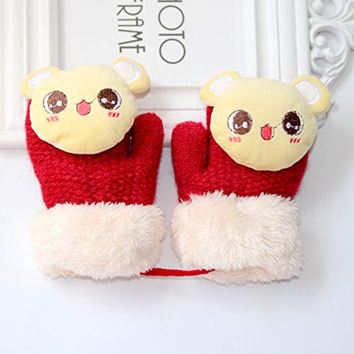Pausseo Toddler Baby Thicken Girls Boys Cartoon Finger Warm Knitted Gloves Solid Color Touchscreen Mittens Fleece Thicken Plush Outdoor Mittens Students Knitted Wool Casual Play Snow Gift Glove