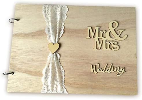 oukerst Personalized Guest Book Wooden Wedding Mr & Mrs Lace Guestbooks Signature Message Rustic Wedding Party Gifts