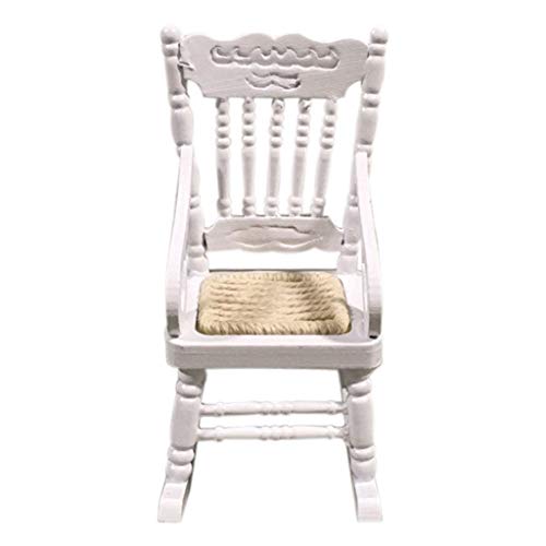 Retro Mini Dining Rocking Chair for 1:12 Mini Dollhouse Kitchen Furniture - Gbell Dollhouse White Red Dining Table Chair Miniatures Accessory Pretend Toys Gifts for Little Girls Gifts (White) - Thumbnail 3