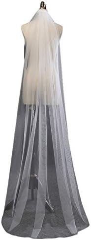 SABridal Cut Edge Tulle Comb Wedding Veils Chapel Length 1 Tier Long Bride Veil White