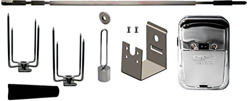 OneGrill Weber Fit Stainless Steel Complete Grill Rotisserie Kit W/Chrome Cordless Motor (Fits: 200 Series 2 Burner Weber Genesis II E-210, LX E-240, LX S-240 & Spirit/Spirit II: E-210, S-210)