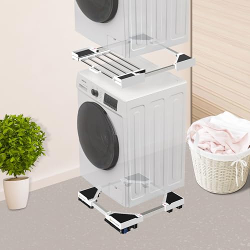 NIUXX Universal Washing Machine Base Frame with Wheels and Brake (7 cm) | Anti-vibration function, adjustable size for 42-69 cm stacked washing machines and dryers, load capacity 400 kg