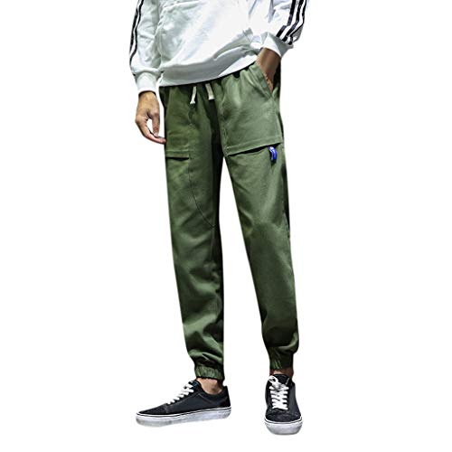 Willsa Mens Swimsuit, Autumn Winter Fashion Casual Small Feet Sport Trousers Loose Ninth Pants Army Green