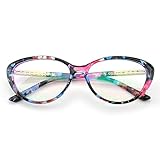 PenSee Womens Oval Cat Eye Retro Eyeglasses Frame Clear Lens Glasses (Blue Flower)