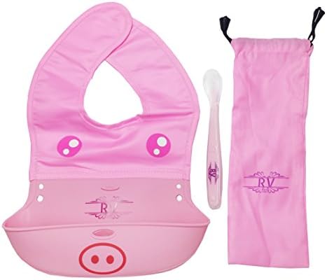 Silicone Baby Bib, Soft Silicone &amp; Nylon. Roll Up, Easy To Wipe. One Size. Colors- Blue,Pink, Yellow.FREE GIFT Slicone Baby Spoon (pink)
